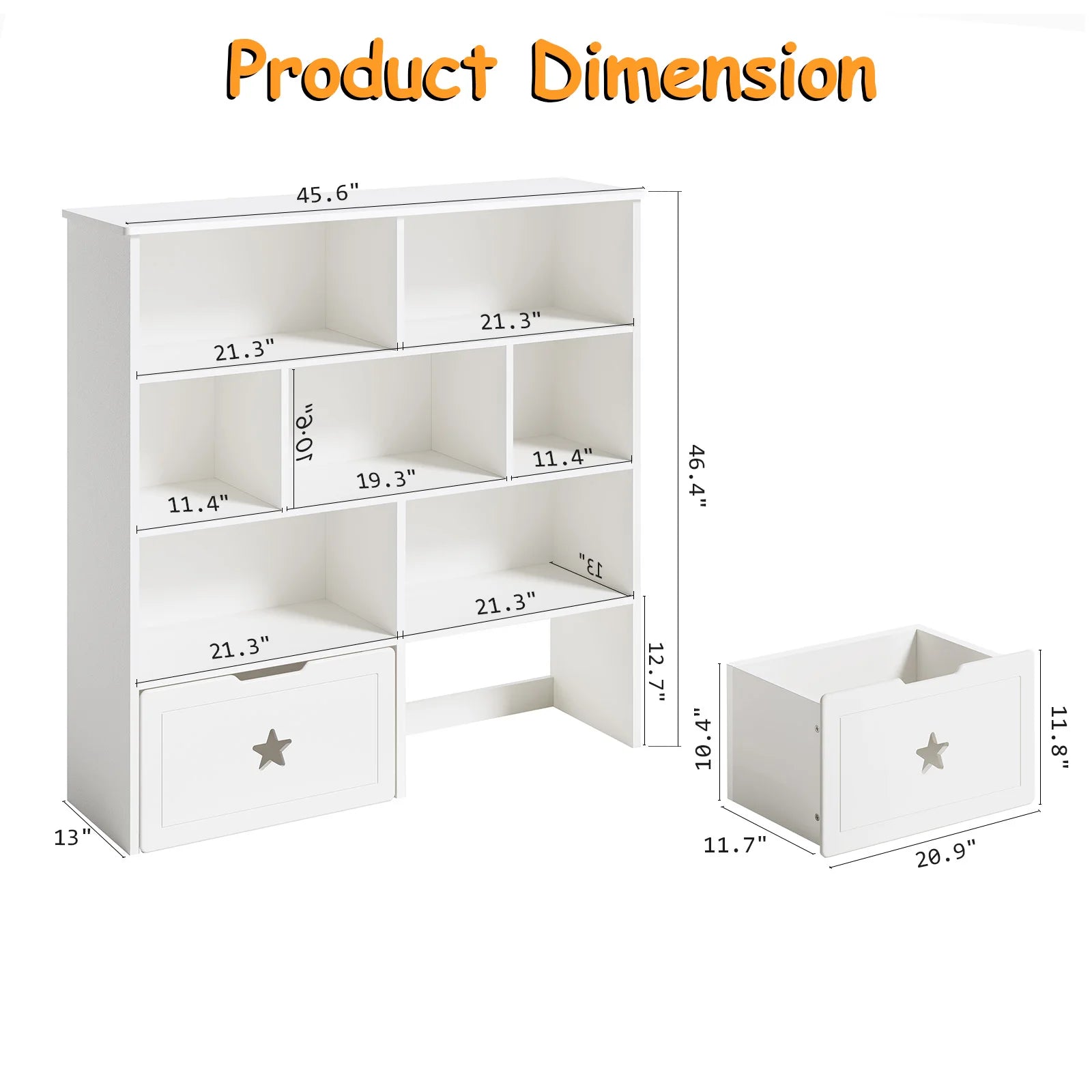 Kids Toy/Book Shelf with 7 Cubbies & 2 Rolling Drawers