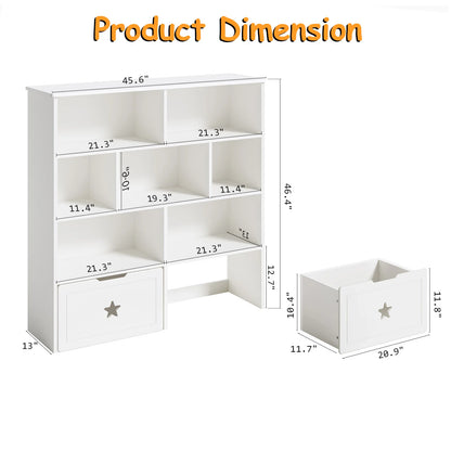 Kids Toy/Book Shelf with 7 Cubbies &amp; 2 Rolling Drawers