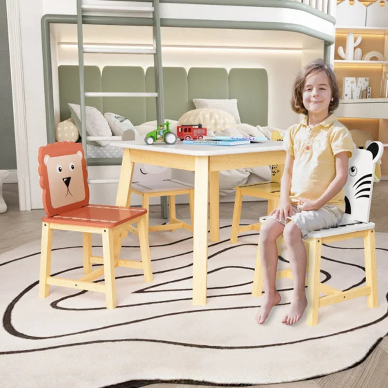 Kids Wood Table Chairs Set, White &amp; Primary