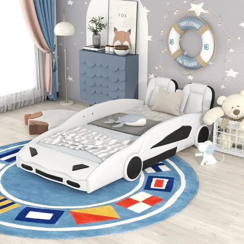 Race Car Design Twin Platform Bed with Backrest