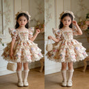 Kids Girls Floral Print Lace Patchwork Summer Princess Dress