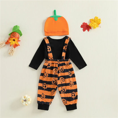 Baby Halloween 3Pcs Funny Pumpkin Printed Costume Set
