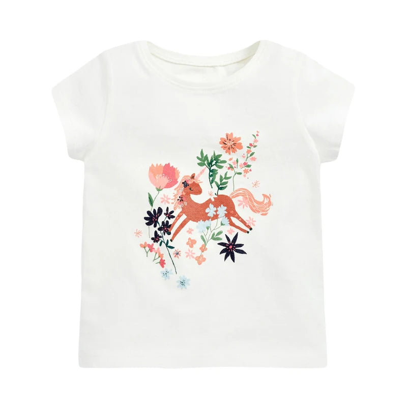 Half-Sleeves Cartoon Print Summer Casual Tops For Girls childrensterritory
