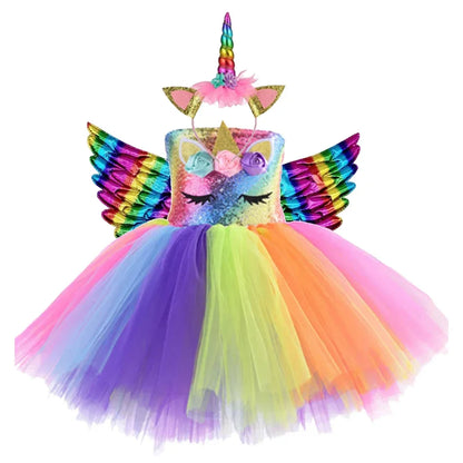 Kids Girls Unicorn Design LED Lights Sequin Tutu Dress for Halloween