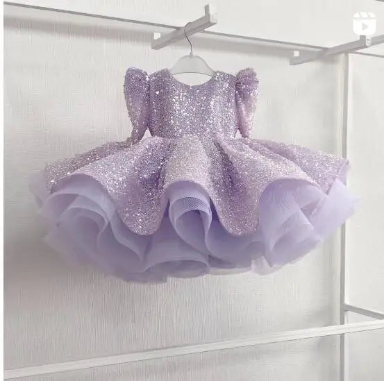 Kids Girls Gorgeous Sequin Fluffy Birthday/Performance Dress childrensterritory