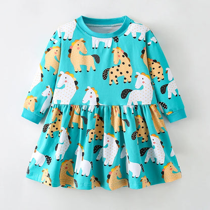 Kids Girls Cartoon Design Autumn Cotton Dresses childrensterritory
