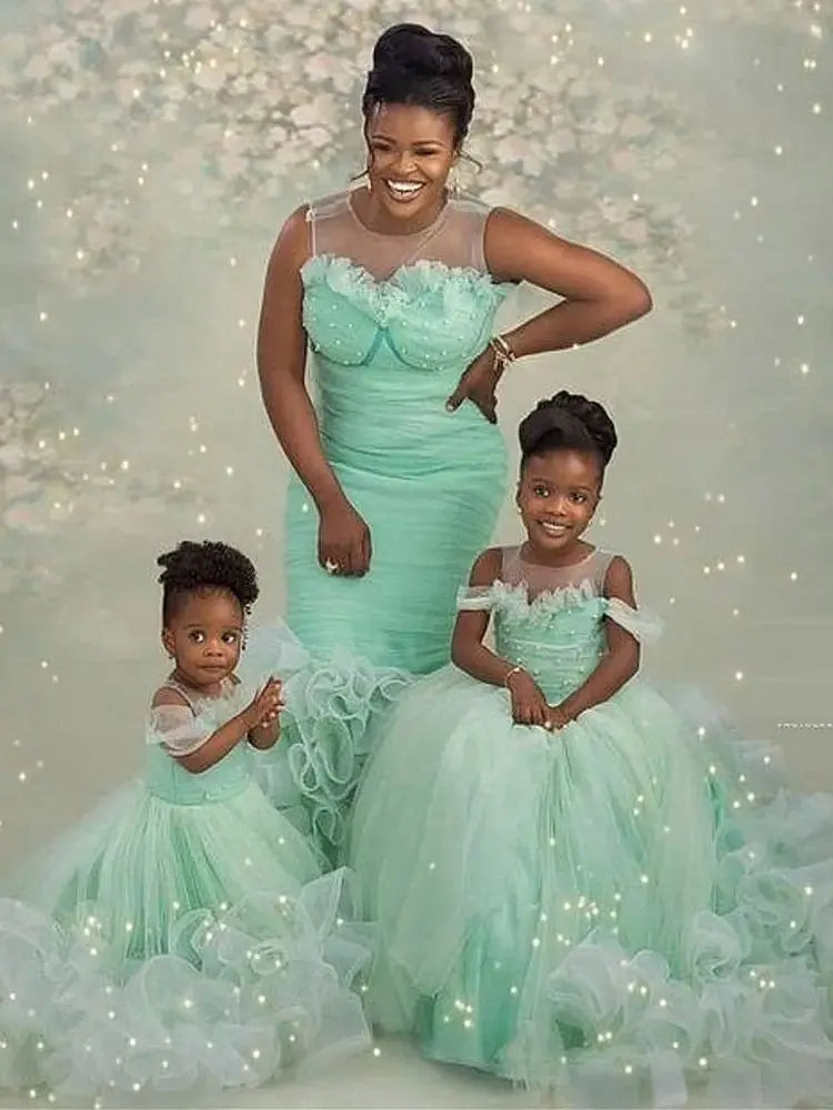 Mint Green Mommy and Me Dresses for Birthday Photoshoot childrensterritory