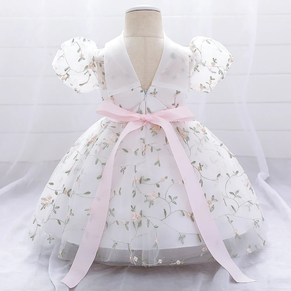 First Communion Dress with Flower Embroidery For Little Girl