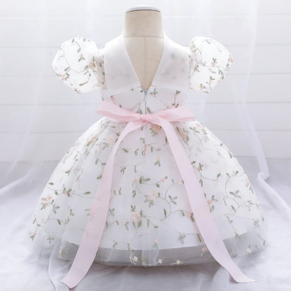 First Communion Dress with Flower Embroidery For Little Girl