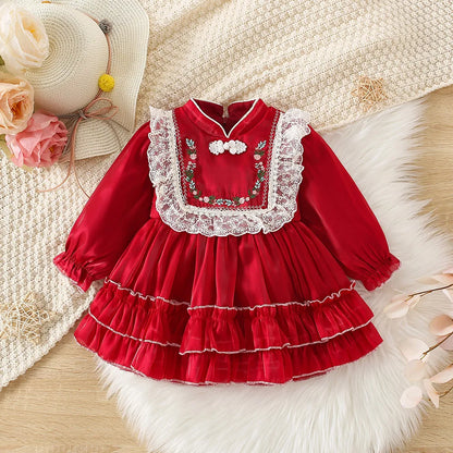 Baby Girl Flower Pattern Fluffy Dresses for Spring And Autumn