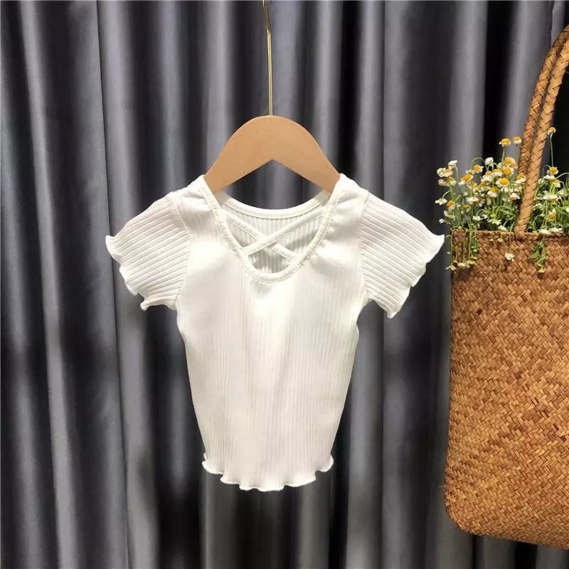 Little Girls, Korean Style Cross Striped Solid Tank Tops childrensterritory