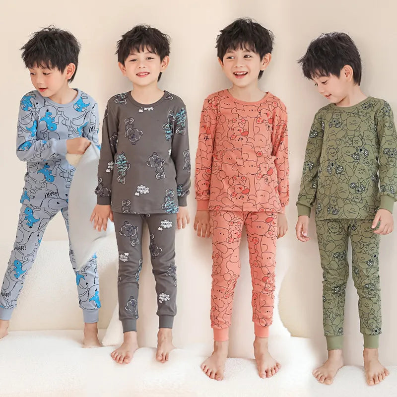 Long Sleeve Cartoon Design Kids Winter Warm Pajamas Sets childrensterritory