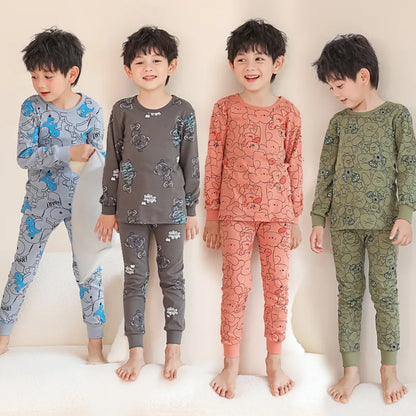 Long Sleeve Cartoon Design Kids Winter Warm Pajamas Sets childrensterritory
