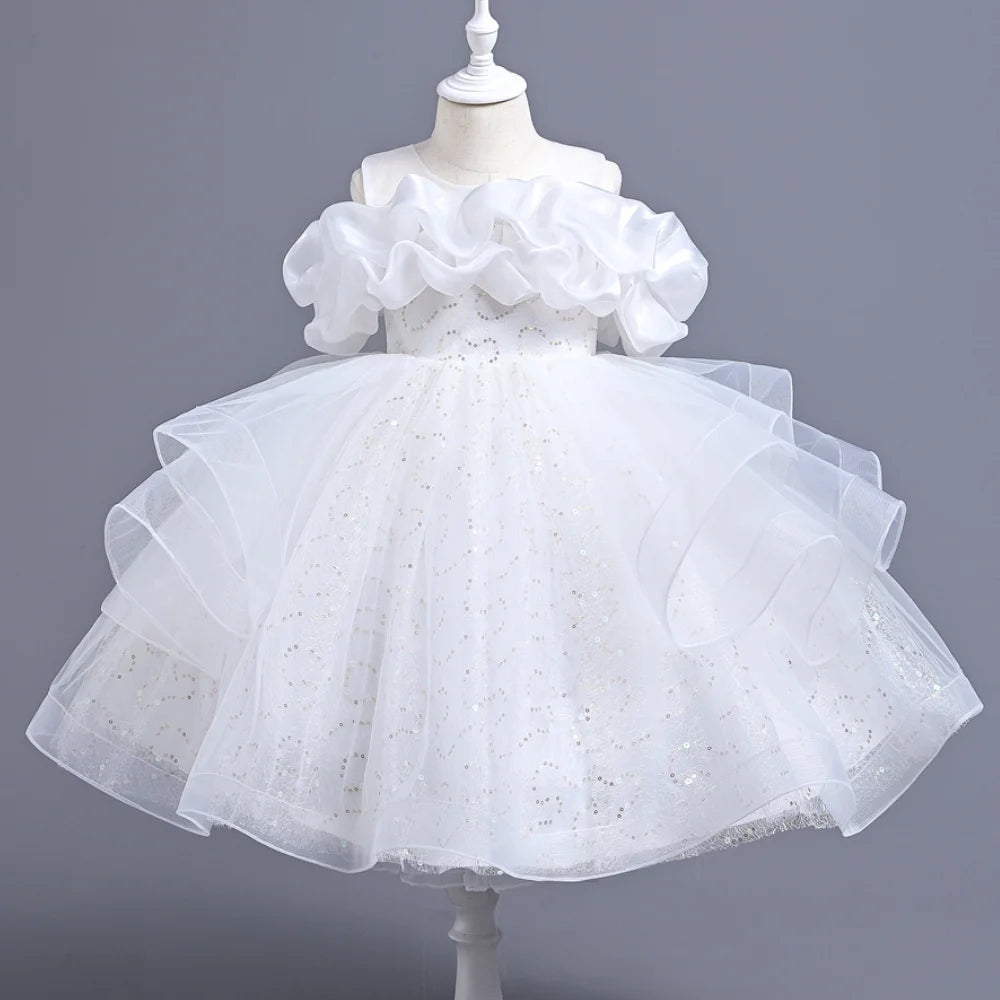 Sleeveless Flower Sequin Design Birthday Party Dresses For Girls childrensterritory