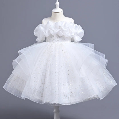Sleeveless Flower Sequin Design Birthday Party Dresses For Girls childrensterritory