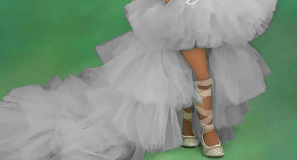 Little Girls Mint Green Tiered High-Low First Communion Gown childrensterritory