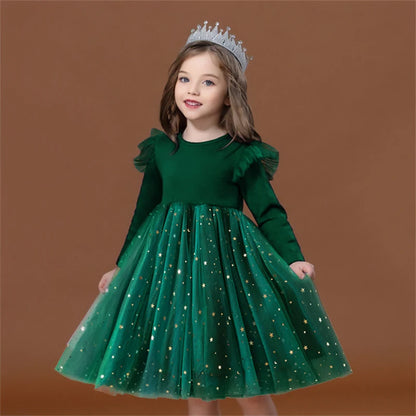 Kids Girl Star Sequin Mesh Winter Party Dresses childrensterritory