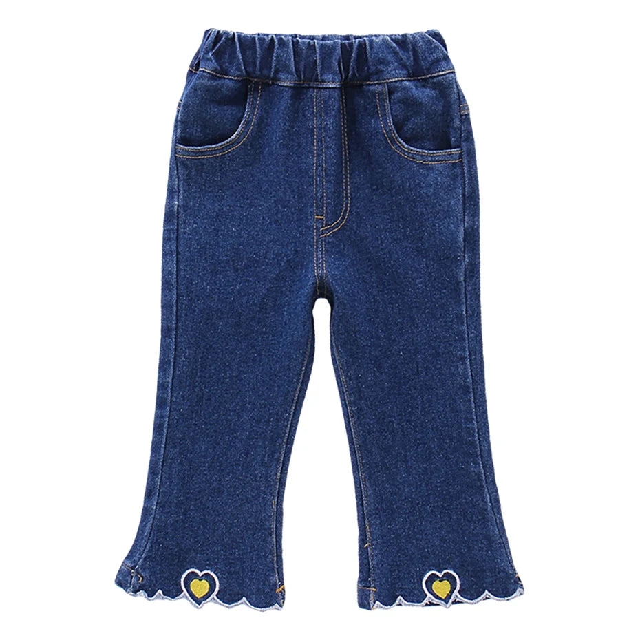 Kids Girls Heart Pattern Casual Style Jeans childrensterritory