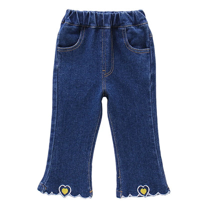 Kids Girls Heart Pattern Casual Style Jeans childrensterritory