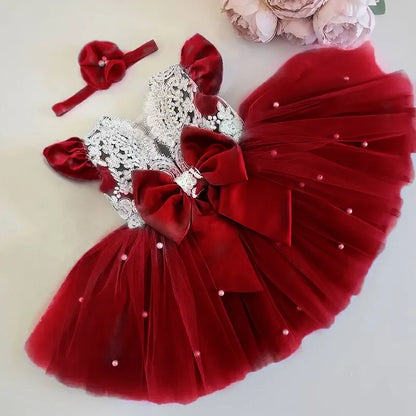 Baby/Kids Girls Lace Pearls Princess Party Dress