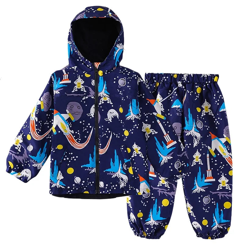 Kids' Long-Sleeved Printed Raincoat Suit