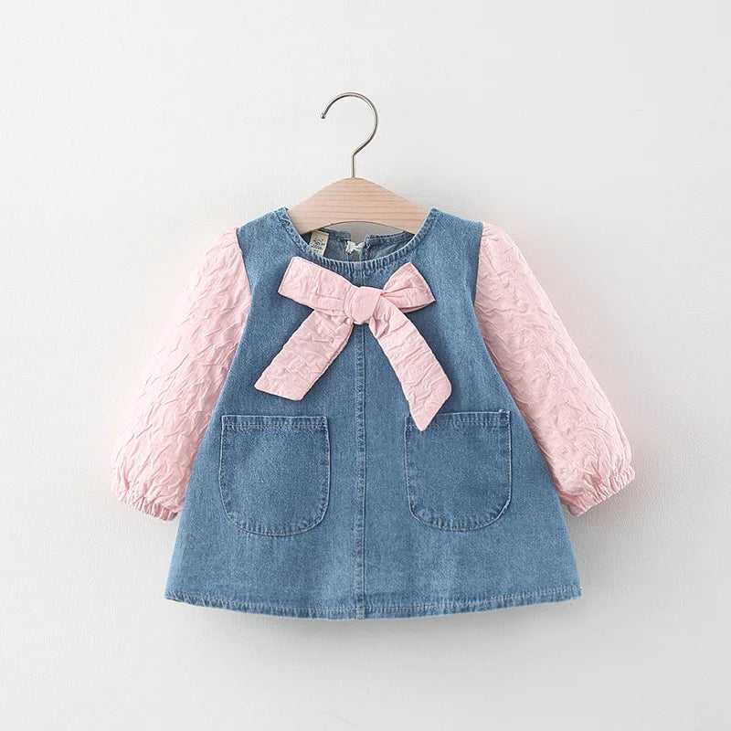 Bow Design Denim Costume For New Born Baby Girl childrensterritory
