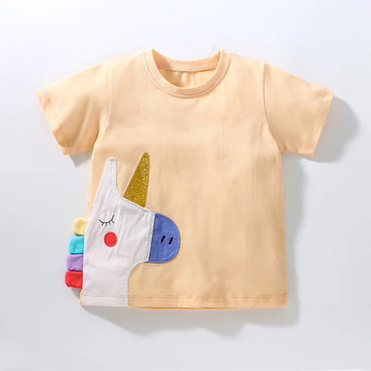 Unicorn Appliques Kids Girls Summer Tops Tees childrensterritory