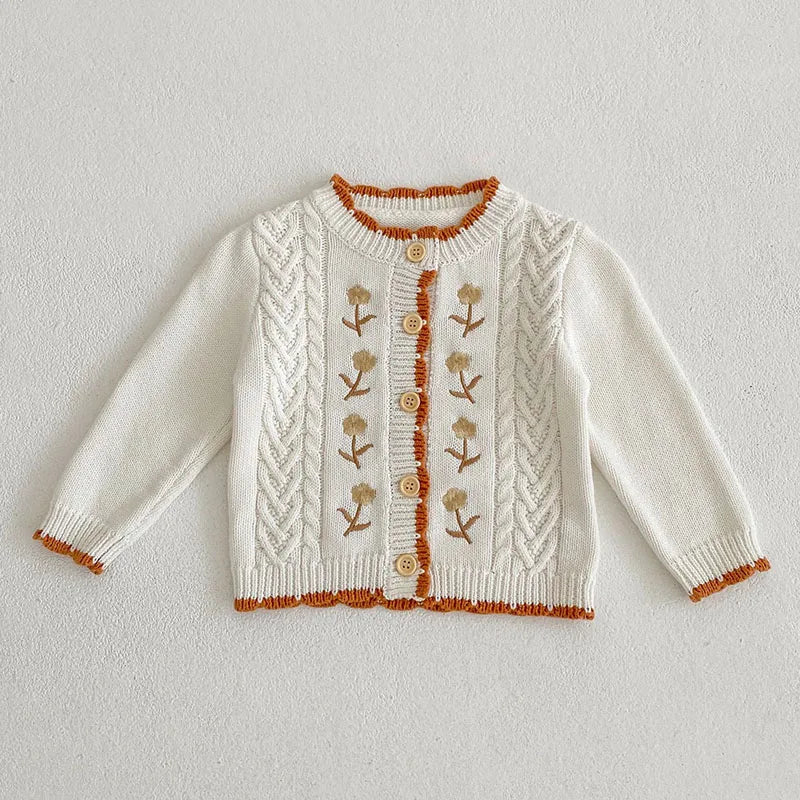 Baby Girls Long Sleeves Floral Embroidery Knitted Cardigans childrensterritory