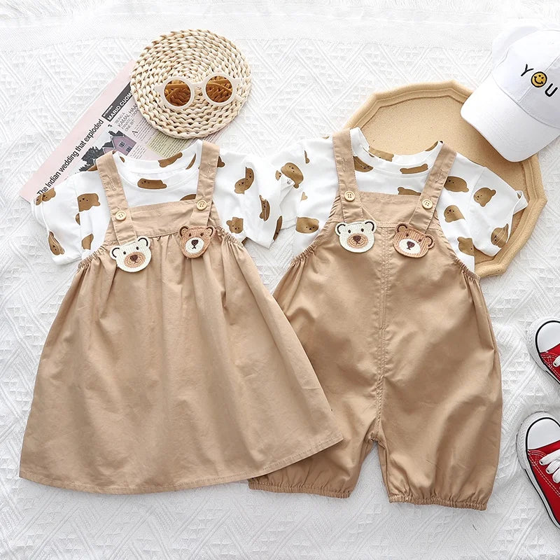 Cartoon Print Brother Sister Matching Clothes for Summer childrensterritory