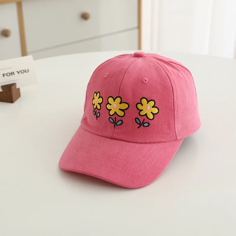 Little Girls Flowers Embroidery Adjustable Sports Caps