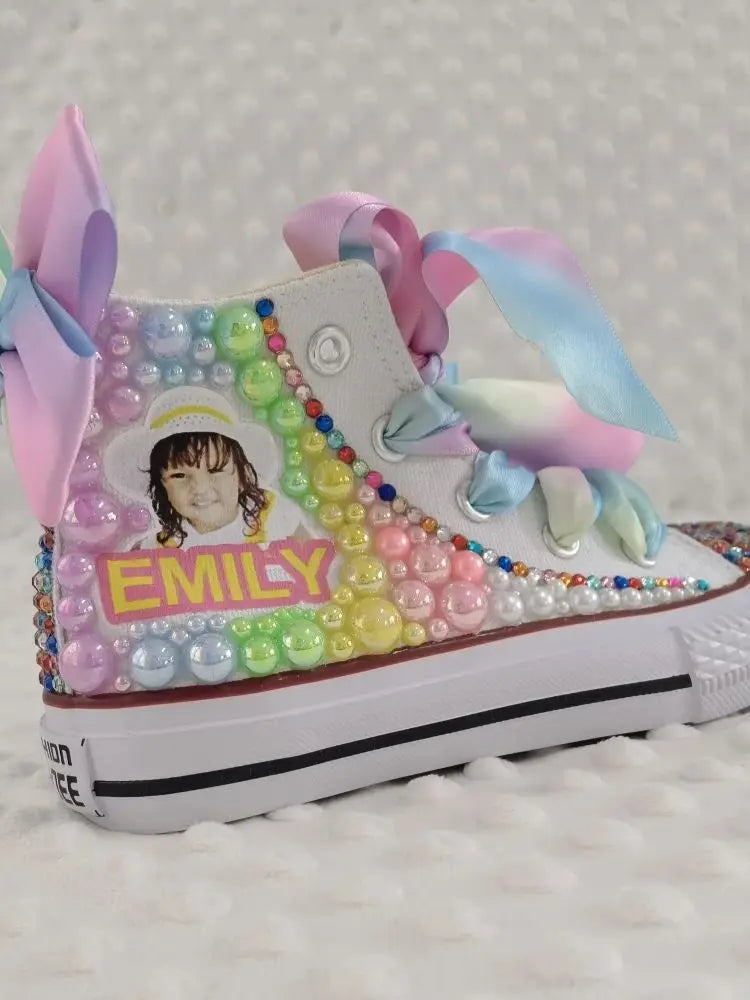 Kids Girls Pink Sparkle Gold Rhinestones Canvas Sneakers