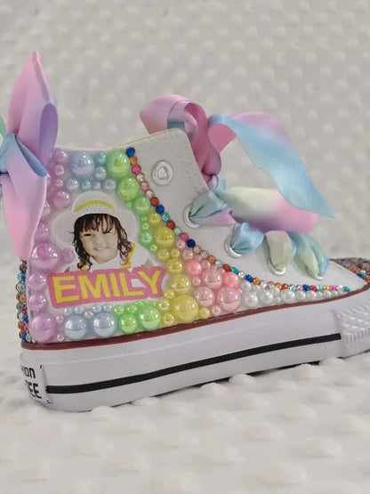 Kids Girls Pink Sparkle Gold Rhinestones Canvas Sneakers