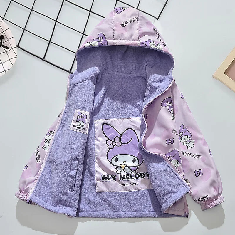 Girls Anime Cartoon Double-Sided Printed Hooded Coats