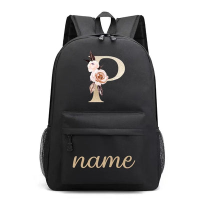 Canvas High School Backpack with Custom Letter Name