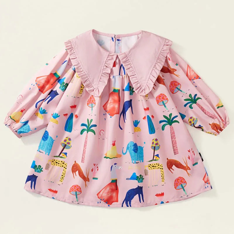 Kids Girls Peter Pan Collar Graffiti Print Dress