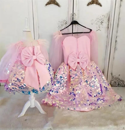 Mother and Daughter Sequined Tulle Matching Party Dress
