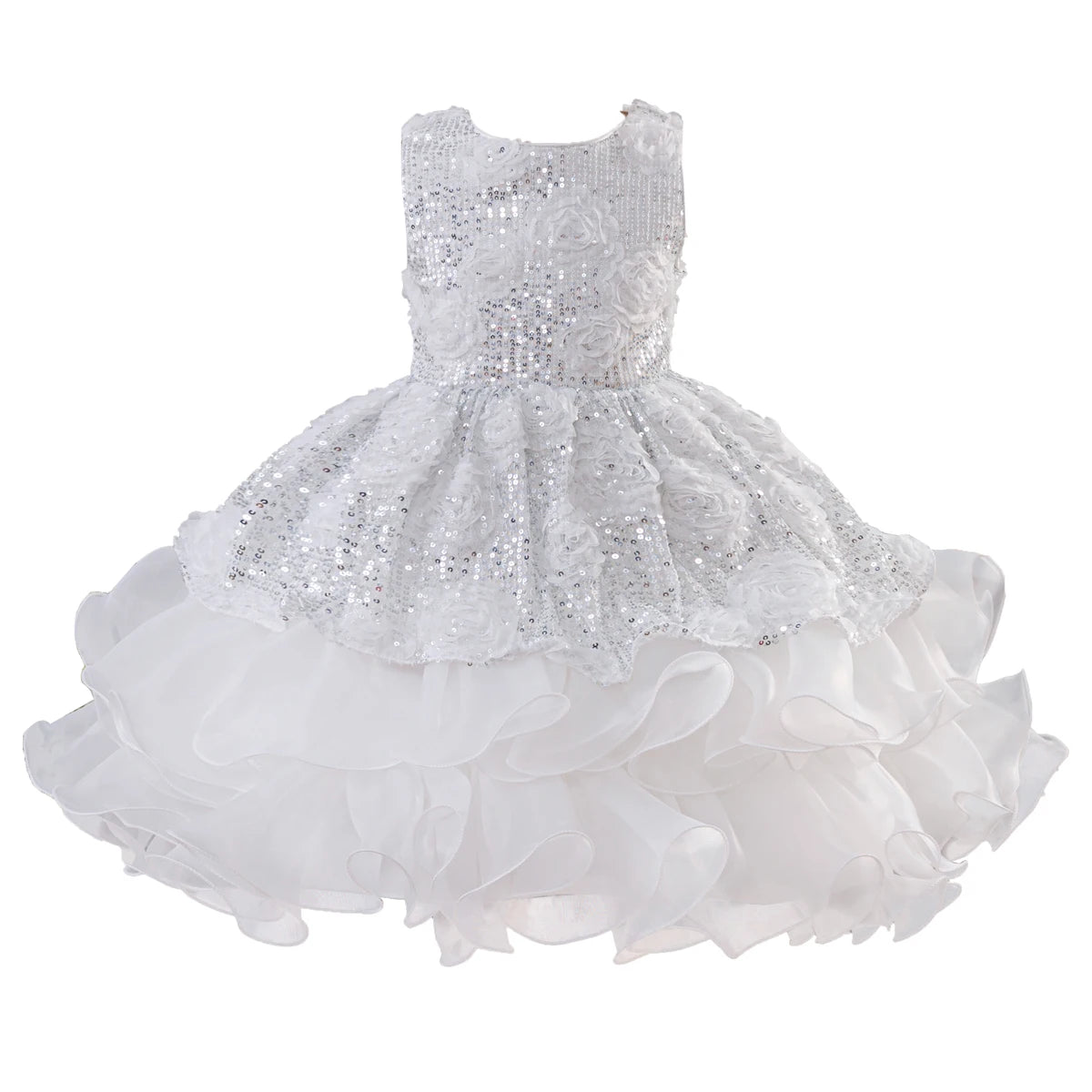 Sleeveless Fluffy Floral Birthday Party Dresses For Girls