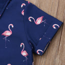 Flamingo Print Kid Boy Party Suit Shirt and Solid Shorts Set childrensterritory