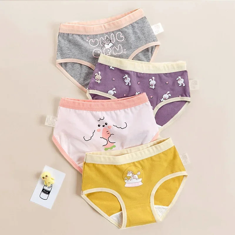 4PCS Little Girls Cotton Breathable Cartoon Briefs childrensterritory