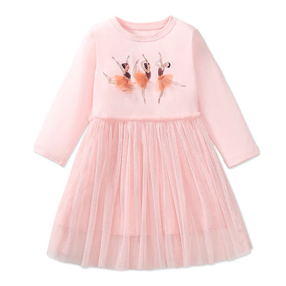 Kids Girls Cartoon Design Long Sleeves Autumn Dresses childrensterritory