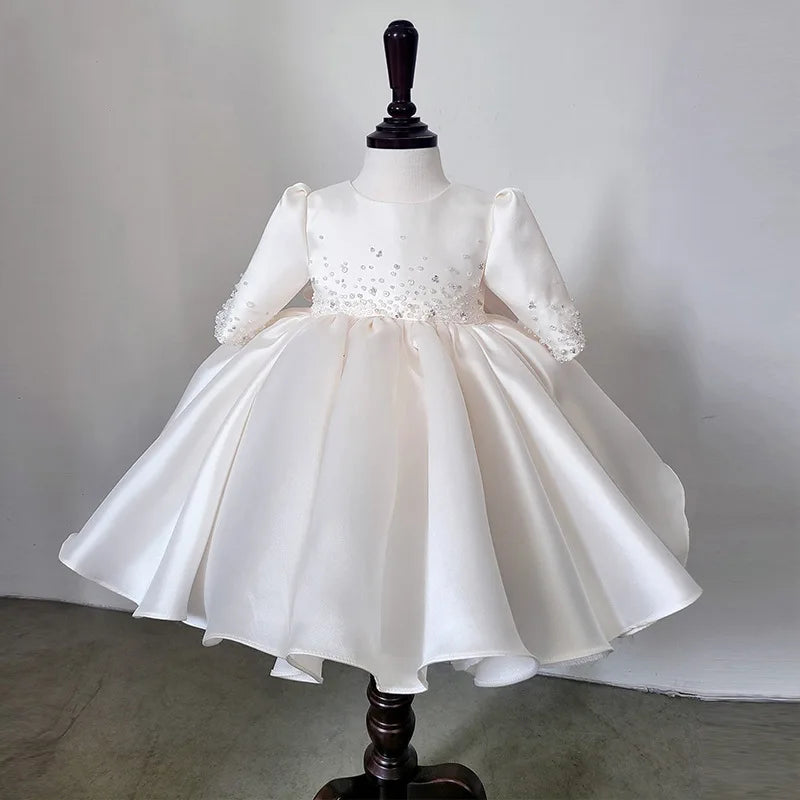 Baby Girls Elegant Tulle Pearls Design Baptism, Wedding Dresses childrensterritory