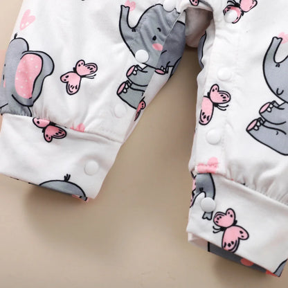 Long Sleeve Elephant Print Baby Girl Romper