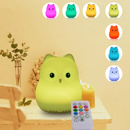Rechargeable Owl LED Night Light in 9 Colors for Kids Room childrensterritory