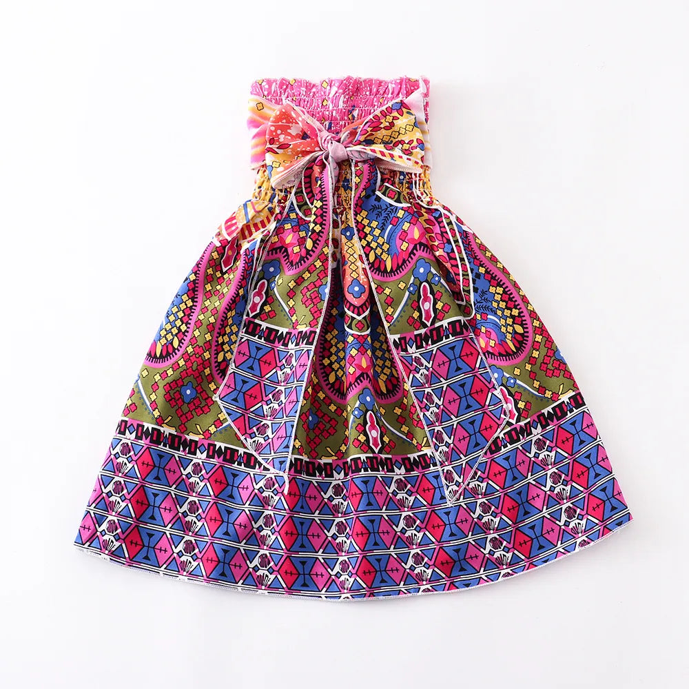 Bohemian Style Kids Girls Floral Sling Ruffles Beach Dresses childrensterritory
