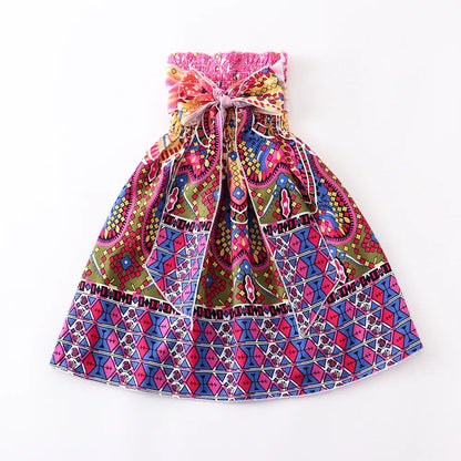 Bohemian Style Kids Girls Floral Sling Ruffles Beach Dresses childrensterritory