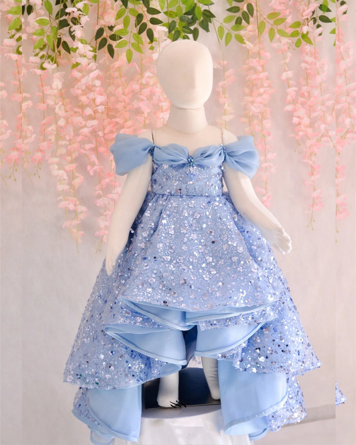 Pearl-sequined Off-Shoulder Girls Birthday Party Gown childrensterritory