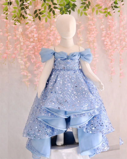 Pearl-sequined Off-Shoulder Girls Birthday Party Gown childrensterritory