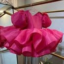 Kids Girls' Puffy Tulle Back Bow Puff Sleeve Princess Dress