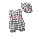 Newborn Girl Plaid Design Summer Romper and Hat Set childrensterritory