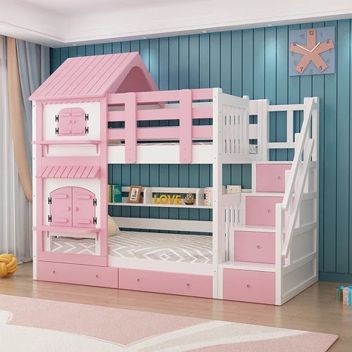 Kids Designer Wooden Bunk Bed Frame with Storage childrensterritory
